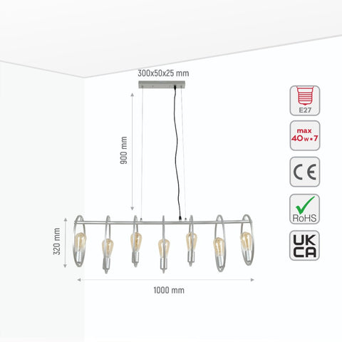 Circle Caged Silver Grey Kitchen Island Chandelier Ceiling Light 7xE27 Fittings