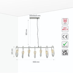 Circle Caged Silver Grey Kitchen Island Chandelier Ceiling Light 7xE27 Fittings