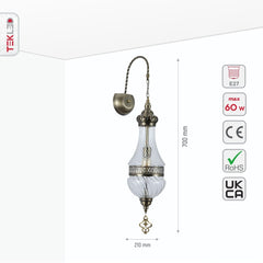 Clear Glass Antique Bronze Metal Body Moroccan Style Wall Light E27 Fitting