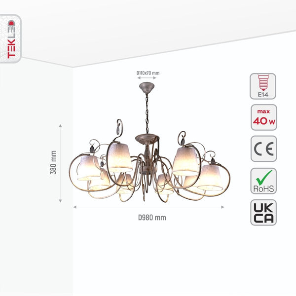 Creamy White Shade Rice White Gold Brushed Arm Ceiling Chandelier Light E14