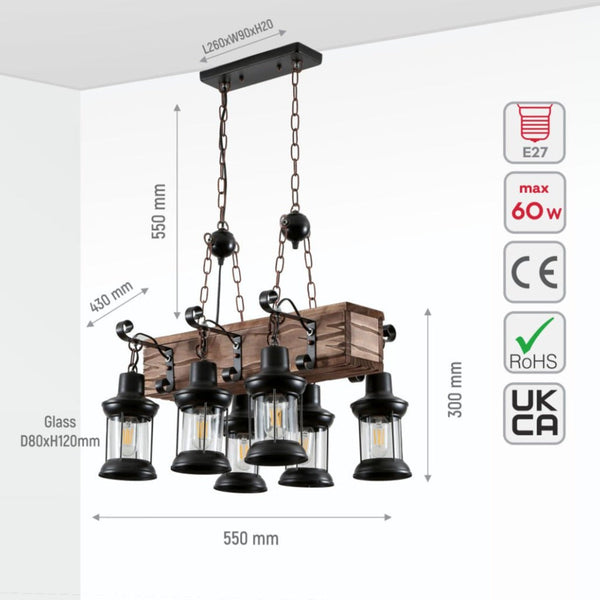 Farmhouse Wood Beam Marine Nautical Kitchen Island Chandelier Ceiling Light