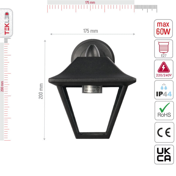 Downward Cottage Style Outdoor Wall Lamp Matt Black Clear Glass E27