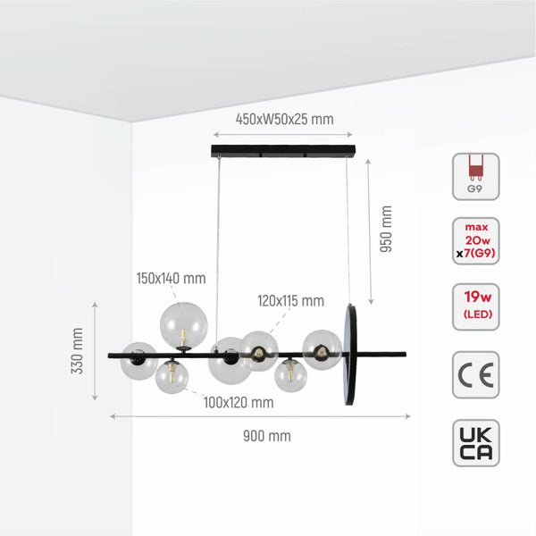 Expanse Ring Black Clear Globe Glasses Kitchen Island LED Chandelier Ceiling Light
