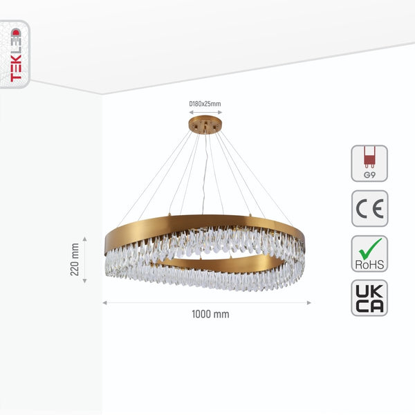 Faceted Long Pear Crystal Gold Metal Chandelier Ceiling Light G9