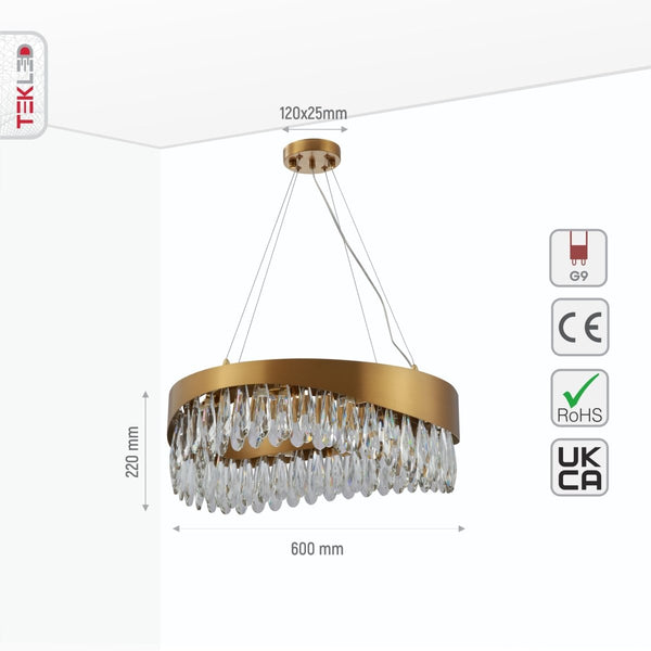 Faceted Long Pear Crystal Gold Metal Chandelier Ceiling Light G9