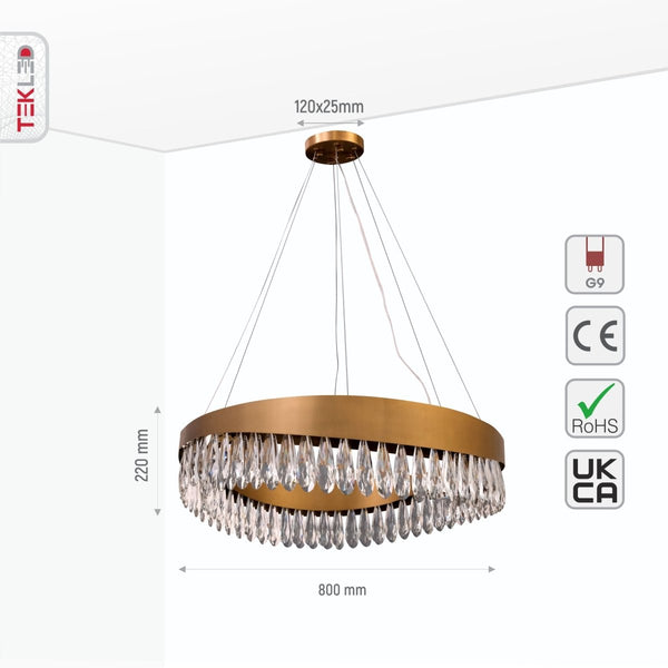 Faceted Long Pear Crystal Gold Metal Chandelier Ceiling Light G9