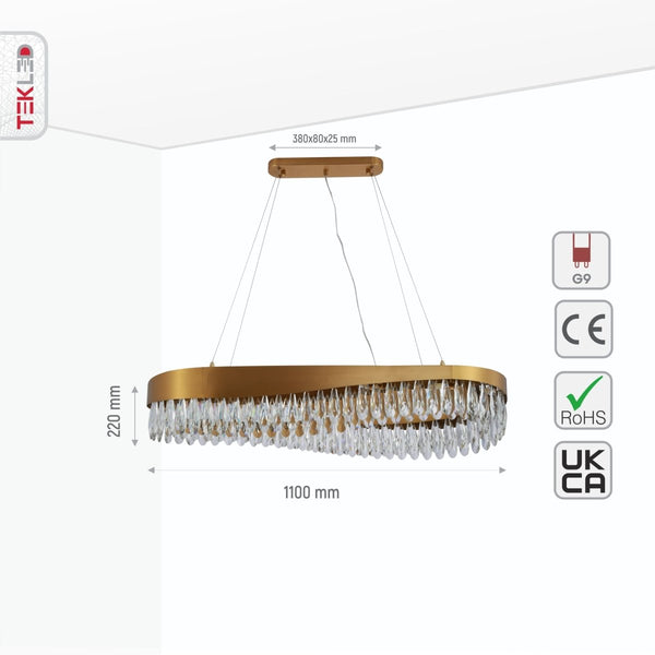 Faceted Long Pear Crystal Gold Metal Chandelier Ceiling Light G9
