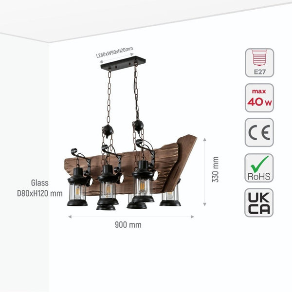 Farmhouse Wood Beam Marine Nautical Kitchen Island Chandelier Ceiling Light