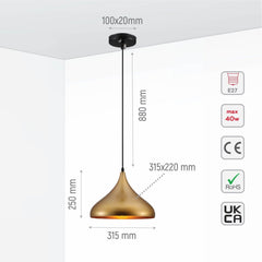 Gold Dome Metal Pendant Light E27