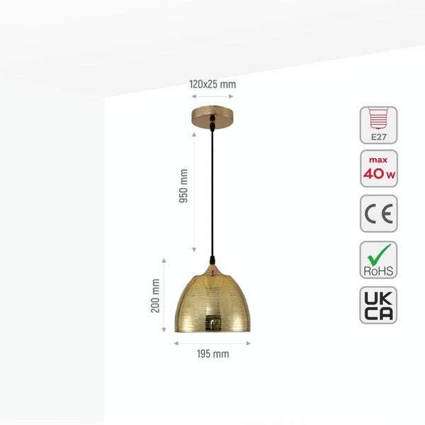 TEKLED
Silver Gold Glass Dome Pendant Ceiling Light E27 - Silver or Gold