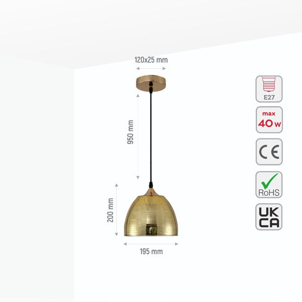 Silver Gold Glass Dome Pendant Ceiling Light E27