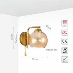 L-Shape Dome Glass Wall Light E27 with Pull Down Switch