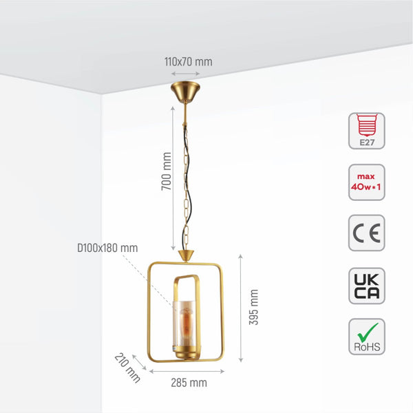 Black or God Metal Cage Body Amber Cylinder Glass Kitchen Island Chandelier Pendant Ceiling Light E27