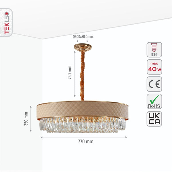 Black or Cream Leather Shade Gold Metal Body Crystal Chandelier Ceiling Light E14