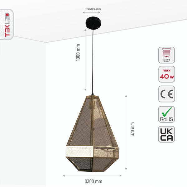 Gold Metal Polyhedral Pendant Ceiling Light E27