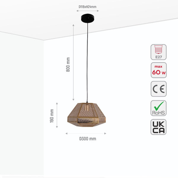 Gold Metal Polyhedral Pendant Ceiling Light E27
