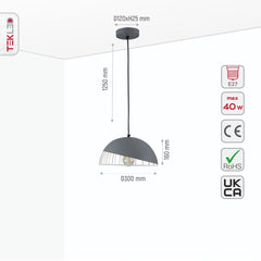 Grey White Caged Dome Nordic Metal Ceiling Pendant Light E27 Fitting
