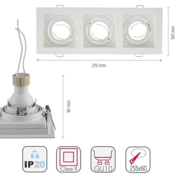 Grille Rectangle Recessed Tilt Downlight GU10