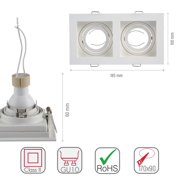 Grille Rectangle Recessed Tilt Downlight GU10