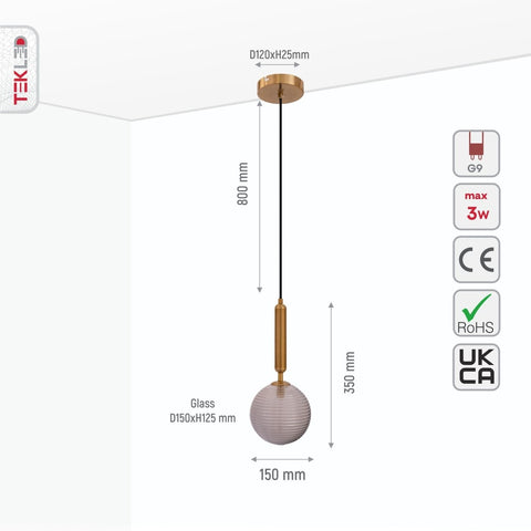 Half Opal Half Smoky Globe Gold Pendant Ceiling Light G9