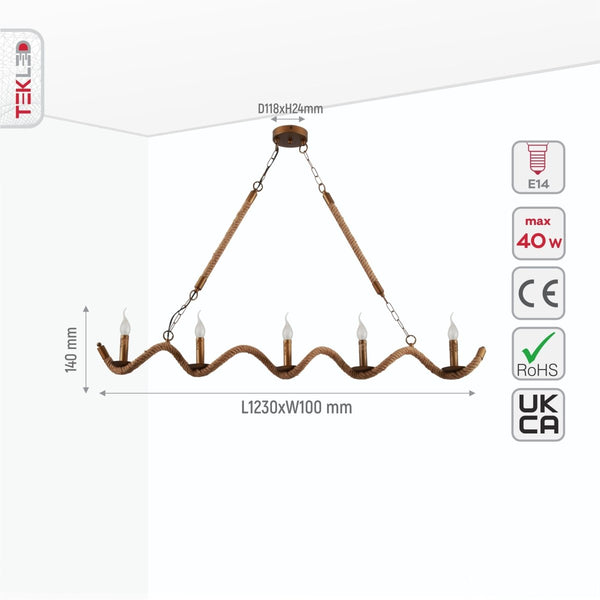 Hemp Rope Spiral Island Ceiling Chandelier Light 5xE14
