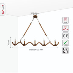 Hemp Rope Spiral Island Ceiling Chandelier Light 5xE14