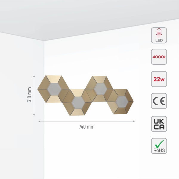 Honeycomb Gold Opal Contemporary Modern Wall Light 4000K Natural Cool White