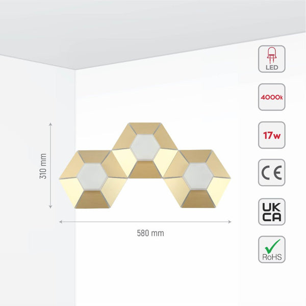 Honeycomb Gold Opal Contemporary Modern Wall Light 4000K Natural Cool White