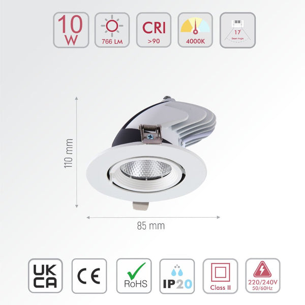 LED Accent Performance Swivel and Scoop Tilt Recessed Downlight CRI90 White