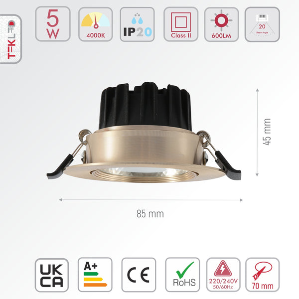 LED COB Tilt Recessed Downlight 5W CRI90