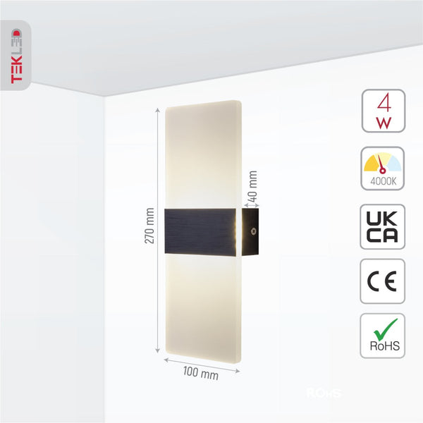 LED Dark Wood Metal Acrylic Wall Light 4W Cool White 4000K