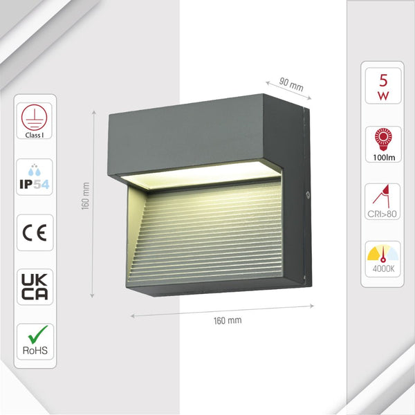 LED Diecast Aluminium Stair and Wall Light 5W IP54 Grey