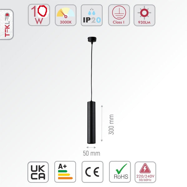 Integrated LED Modern Cylinder Pendant Ceiling Light Suspended Downlight Black
