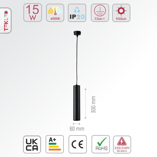 Integrated LED Modern Cylinder Pendant Ceiling Light Suspended Downlight Black