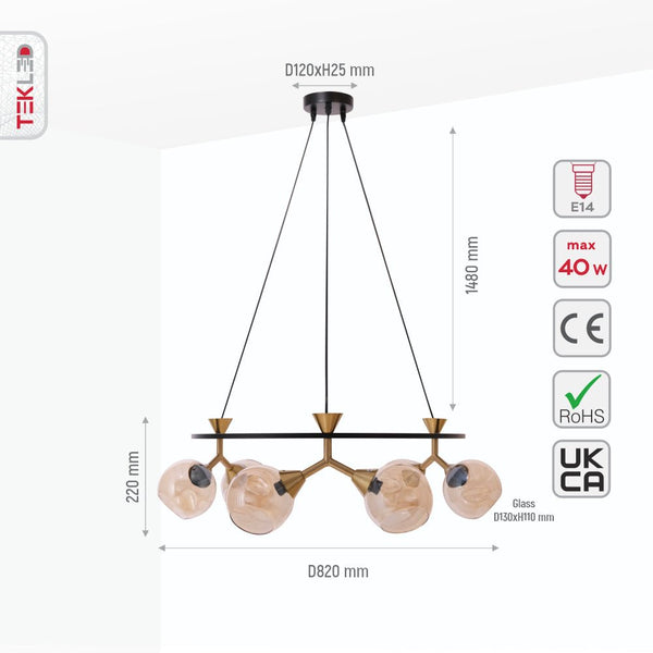 Locanda Amber Glass Island Chandelier Ceiling Light E14
