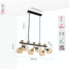 Locanda Amber Glass Island Chandelier Ceiling Light E14