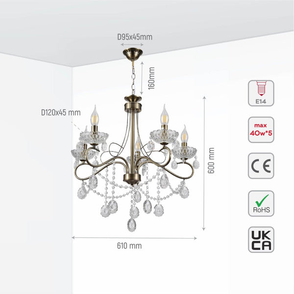 Mary Lillian Mediterranean Elegant Transitional Crystal Chandelier Ceiling Light E14