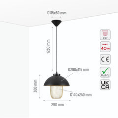 Matte Gold Caged Shade with Black Dome Top Pendat Ceiling Light E27 Fitting