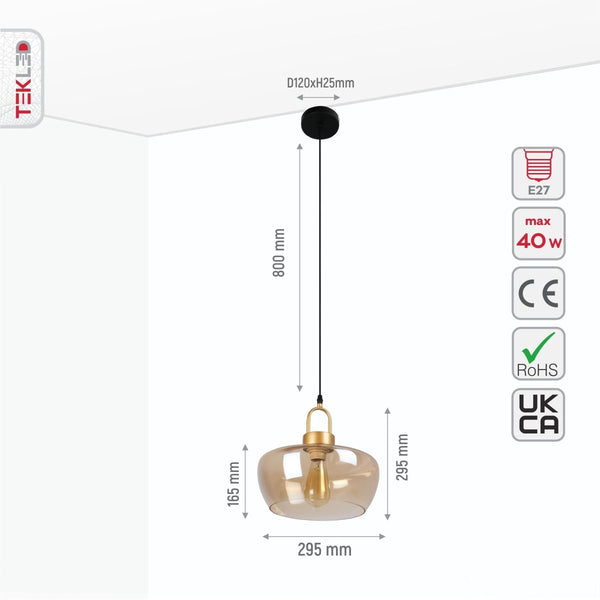 Miele Grande Amber Glass Pendant Ceiling Light E27