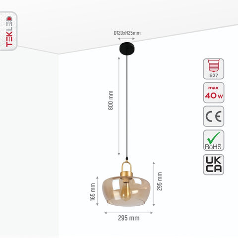 Miele Grande Amber Glass Pendant Ceiling Light E27