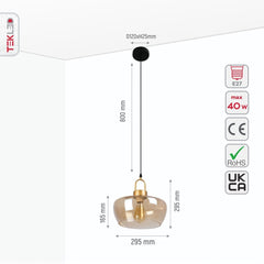Miele Grande Amber Glass Pendant Ceiling Light E27