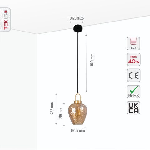 Miele Lungo Amber Glass Pendant Ceiling Light E27