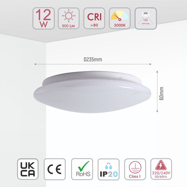 Moonlight Flush Ceiling Light 12W 900LM IP20 non-yellowing PMMA Cover