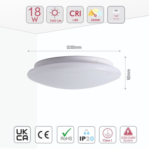 Moonlight Flush Ceiling Light 18W 1440LM IP20 non-yellowing PMMA Cover