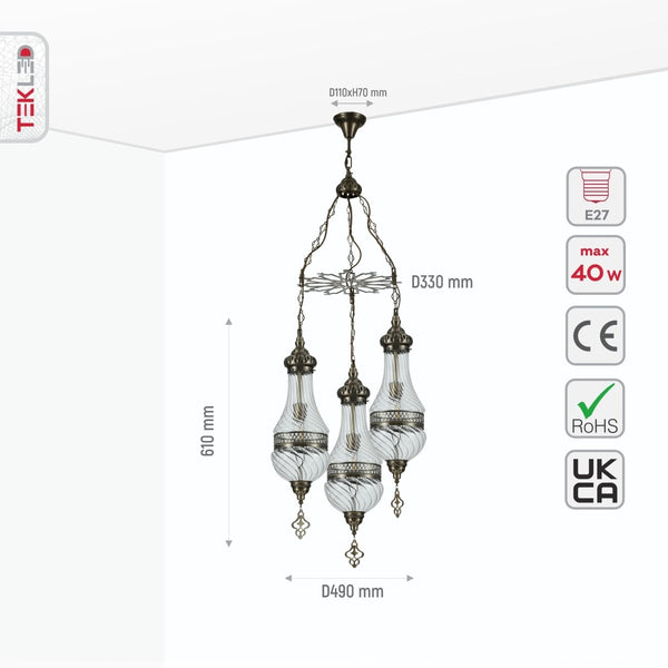 Moroccan Style Antique Brass and Clear Glass Ceiling Oriental Chandelier E27