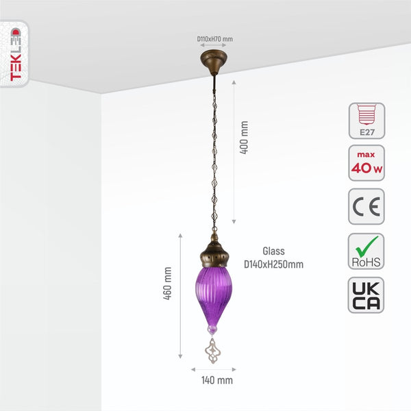 Moroccan Style Antique Brass Glass Oriental Ceiling Pendant Light E27