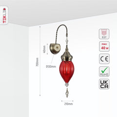 Moroccan Style Antique Brass Glass Oriental Wall Light E27