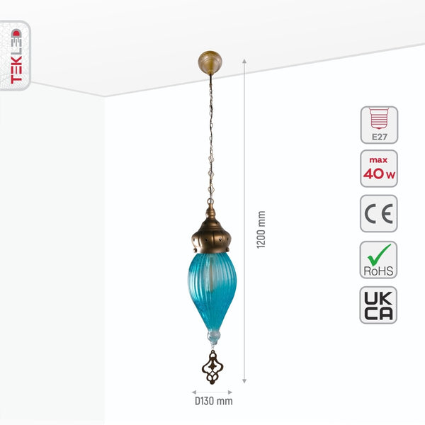 Moroccan Style Antique Brass Glass Oriental Ceiling Pendant Light E27