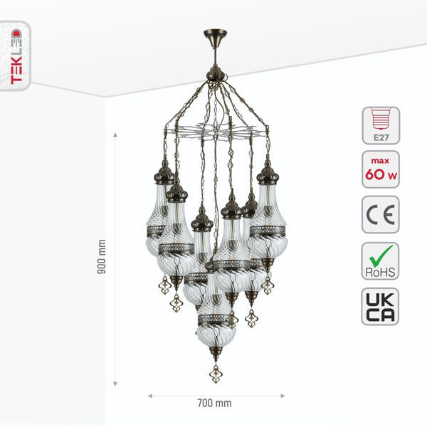 Moroccan Style Antique Brass and Clear Glass Ceiling Oriental Chandelier E27
