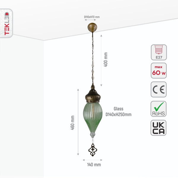 Moroccan Style Antique Brass Glass Oriental Ceiling Pendant Light E27